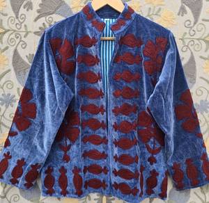 Chaqueta de Terciopelo Suave Acolchada y Tejida con Bordado de Flores, Forro de Algodón, Abrigo Unisex de Invierno - Product Image 1