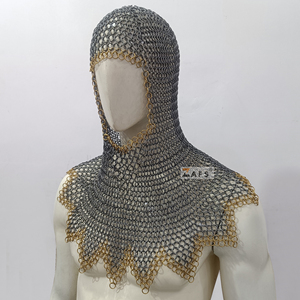 Capucha de malla metálica hecha a mano con anillo de latón, diseño en zig-zag de acero dulce, armadura de caballero con anillos entrelazados para recreación medieval y ferias. - Product Image 5