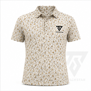 Polo pour homme Trackstar à imprimé nautique crème, manches courtes, col boutonné, chemise de golf décontractée, logo personnalisé - Product Image 1