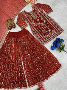 Conjunto de Traje Sharara Bordado de Diseñador con Dupatta – Ropa de Lujo para Bodas y Fiestas para Mujer - Product Image 6