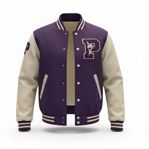 Chaqueta de Béisbol Personalizada con Estampado Invernal, Unisex, Estilo Urbano, Deportiva, Casual, Lisa, sin Estampado, Universitaria, con Cuello Alto - Product Image 1