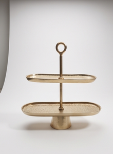 Soporte Multifuncional de 2 Niveles para Pasteles, de Metal Dorado, Ovalado, con Asa de Anillo, Bandeja para Servir, Exhibidor de Repostería para Té de la Tarde - Product Image 2