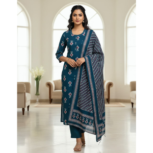 Premium Dhabu Cotton Placement Print <b>Three</b> Piece Set Shirts Women Ladies Girls Export Market - Product Image 2