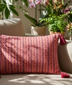 Striped Vertical Chevron Print Tasseled <b>Rectangular</b> Lumbar <b>Cushion</b> Cover in Pink, Orange, and Magenta12X18 - Product Image 3