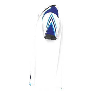 Polo à manches courtes pour homme, imprimé géométrique blanc et bleu, respirant, tricoté, décontracté, uniforme de golf et de tennis, logo personnalisé au dos - Product Image 4