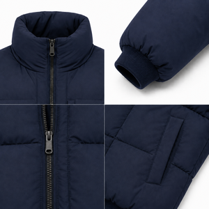 Blouson matelassé pour homme en gros, avec patch tissé personnalisé, manteau d'hiver rembourré, col montant, fermeture éclair intégrale, marque privée, fabricant OEM - Product Image 4