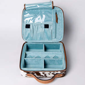 Genuine Hand Tooled <b>Leather</b> <b>Jewelry</b> Case with Cowhide Pattern and Combination Lock Durable Storage <b>Box</b> for Travel - Product Image 3