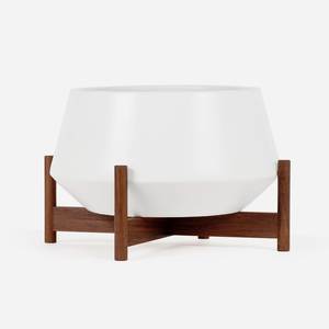 Metal Flower <b>Pot</b> with Wooden Stand Glazed Wabi-Sabi Minimalist Design for Indoor Plants - Product Image 3