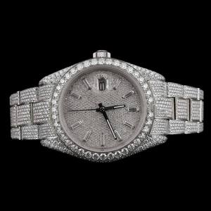 Montre pour homme ultra-luxe entièrement sertie de diamants Moissanite, cadran rond, bicolore, bijoux hip-hop raffinés - Product Image 4