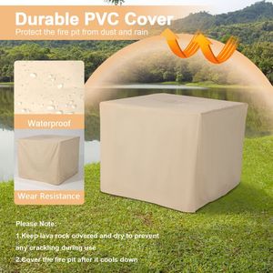 Tavolo con Braciere Quadrato a Propano con Pietre Laviche e Copertura Antipioggia, Resistente Elemento Decorativo per Esterni - Product Image 3