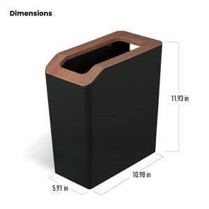 Poubelle rectangulaire noire moderne avec couvercle ouvert finition bois, poubelle contemporaine pour la maison, le bureau, le hall d'entrée, fabriquée en Inde - Product Image 5