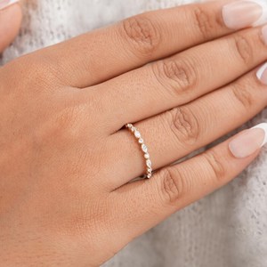 Minimalist Marquise And Round Cut Diamond Half Eternity Band <b>Ring</b> Lab Grown 10K Yellow Gold Wedding Bridal Gift For Party Charms - Product Image 2