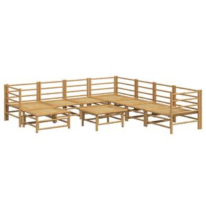 Set Lounge da Giardino Grigio Chiaro in Bambù Naturale e Poliestere, Eleganti Divani da Giardino - Product Image 4