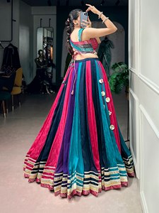 <b>Women</b> Rayon <b>Lehenga</b> Choli Set Printed Ethnic Indian Outfit Gota Patti Mirror Work Navratri Special Floor-Length Quick Dry - Product Image 2