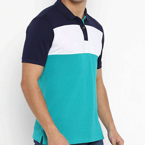 เสื้อโปโลแขนสั้นผู้ชาย ทรงปกติ ดีไซน์เรียบง่าย สีบลู ไวท์ เทอล  แบบคอปก  ผ้าถัก  ลายบล็อกสี - Product Image 4