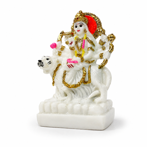Estatua de la Diosa Durga de Resina Blanca Estilo Art Deco con Base de Tigre, Hecha a Mano, Decoración Tradicional para el Hogar, para Exhibición en Mesa en Diwali - Product Image 3