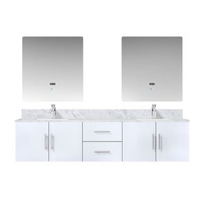 Bianco Lucido 80 Pollici Mobile bagno doppio con lavabo da 22 pollici Piano in Marmo di Carrara 30 Pollici Set di Rubinetti con Specchi LED da 22 Pollici L X 22 Pollici D - Product Image 1