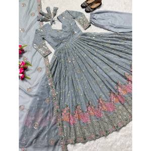 Vestido Anarkali de Diseño Elegante con Pantalón y Dupatta, Vestidos de Noche - Product Image 3