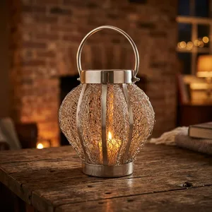 Lanterne décorative en métal avec poignée, finition argentée, pour la maison, le jardin, la terrasse, les mariages, la décoration de table - Product Image 3