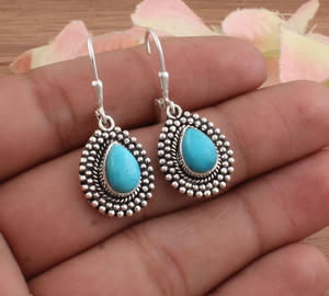 Pendientes Geométricos de Plata de Ley con Turquesa Natural, Joyería de Piedra de Nacimiento de Junio para Mujer, Regalo de Fiesta, Lujo, Venta al por Mayor - Product Image 2