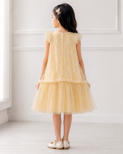 Vestido de Fiesta Elegante para Niñas, con Bordado, Tul, Volantes, Sin Mangas, Corte en A, Largo hasta la Rodilla, Estampado Floral |   Vestido de Princesa para Ocasiones Especiales - Product Image 5