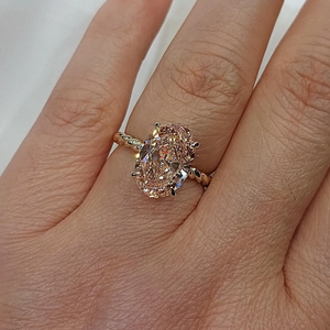 Anillo de Compromiso de Diamantes Naturales de Corte Ovalado en Oro Rosa para Mujer, Estilo Clásico - Product Image 6