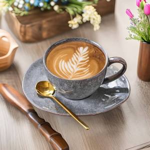 Handmade Ceramic Coffee <b>Cup</b> & <b>Saucer</b> Set Wabi-Sabi Style Reactive Glaze Espresso <b>Cups</b> Heat Resistant 240ml Artisanal Design - Product Image 5