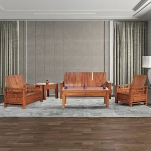 Ensemble de canapés sectionnels élégants en teck massif indonésien de style nordique avec rangement intégré et tables basses assorties pour hôtels de luxe et - Product Image 2