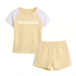 Conjunto de 2 Piezas Casual Personalizado para Mujer, Estilo Ohio, Top de Manga Corta con Cuello Redondo, Tejido de Felpa Transpirable, Corte Regular - Product Image 3