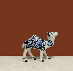 NIRMALA HANDICRAFTS Handcrafted Blue Pottery Metal Camel Figurine | Decorative Statue <strong>Floral</strong> Pattern | Indian Hand-Painted - Product Image 1