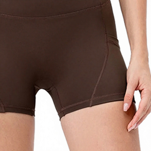 Shorts de vélo marron taille mi-haute pour femme, personnalisables, avec poches, respirants, en polyester/nylon tricoté, coupe sportive, élastique uni - Product Image 5