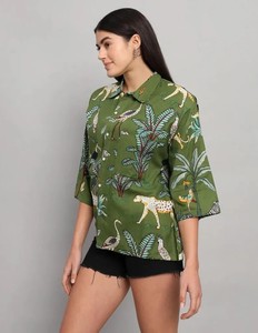 Blusa Casual de Verano para Mujer, 100% Algodón, Transpirable, Ecológica, de Secado Rápido, con Estampado Floral, Cuello Redondo y Botones de Cuerno - Product Image 3