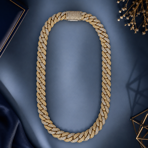 18ct Yellow Gold Diamond Cuban Link <b>Necklace</b> for Men Luxury High Polish <b>Statement</b> Chain for Wedding Party Daily Wear Gift - Product Image 1