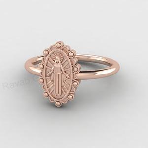 Anillo de la Medalla Milagrosa de la Virgen María, chapado en oro de 18k sobre plata 925, joyería religiosa católica, regalo espiritual para mujeres, más vendido. - Product Image 5