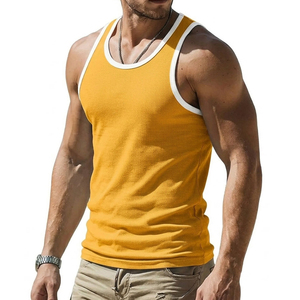 Manufacturer Men's Muscle Tank Top Contrast Ringer Vest Breathable <b>Athletic</b> Training Sleeveless Shirt Custom Logo Bulk Tank Tops - Product Image 3