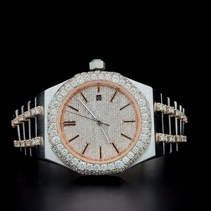 นาฬิกา Iced Out VVS มอยส์ซาไนต์ สองสี โรสโกลด์และสีเงิน หน้าปัดประดับเพชรทรงแปดเหลี่ยม ตัวเรือนทรงแปดเหลี่ยม พร้อมช่องแสดงวันที่ นาฬิกาหรูหราแบบ Bust Down - Product Image 1