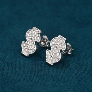 ต่างหูเด็กทรงหยดน้ำดีไซน์รูปดอลลาร์ ประดับเพชรโมอิสซาไนต์ เงินแท้ 925 ชุบทองคำขาว - Product Image 1