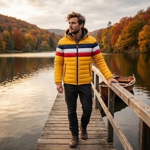 Men's <b>Yellow</b> Multicolor Hooded <b>Puffer</b> <b>Jacket</b> Quilted Winter Coat Warm Outdoor <b>Jacket</b> Wholesale ONE APEX Apparel - Product Image 4