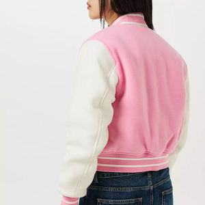 <b>Ladies</b> Wholesale Polyester Cotton Crop Varsity <b>Jacket</b> Quilted Breathable Canvas Letterman Baseball <b>Jacket</b> Custom - Product Image 2