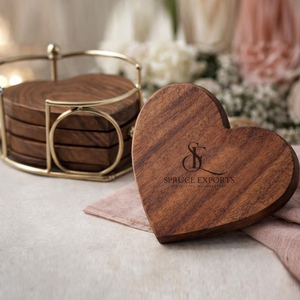 Heart Shaped Wooden <b>Coasters</b> Set Of 4 Handmade Tea Coffee Cup Mat With Gold Metal Holder For Luxury Home Table Decoration - Product Image 2