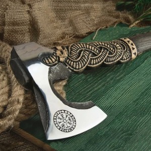 premium quality viking 100 high quality custom handmade steel <b>axe</b> camping <b>axe</b> for survival <b>wood</b> handle - Product Image 5