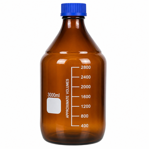 Botella de Laboratorio de Vidrio Ámbar de 3000 mL, Rectangular Graduada, con Tapa de Rosca Azul - Product Image 1