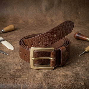 Wholesale Handmade Brown Leather <b>Belt</b> <b>for</b> <b>Men</b> with Impressive <b>Buckle</b> - Product Image 1