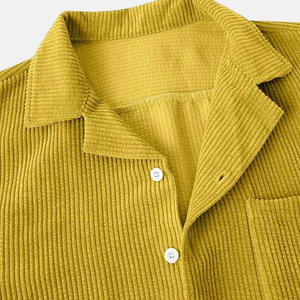 Men's Summer Corduroy Pajama <b>Set</b> Short Sleeve Shirt And Shorts Solid Color Breathable Casual Wear Turn-down Collar - Product Image 4
