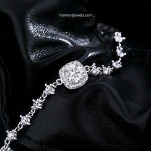 Pulsera de Plata de Ley 925 con Moissanita de Lujo para Mujer, Brillante, con Colgante Geométrico, Cadena de Cable, Bañada en Rodio, Estilo IG - Product Image 5