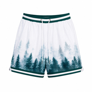 Pantalones cortos de baloncesto de malla con estampado de bosque de pines para hombre - Pantalones cortos deportivos informales con estampado gráfico, cordón y bolsillos para hacer ejercicio y correr - Product Image 6