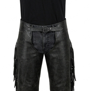 Pantalones de Montar a Caballo de Cuero Vacuno Genuino para Hombre con Flecos, Estilo Vaquero Occidental, Protección para las Piernas - Product Image 3