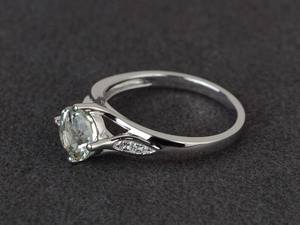 Anillo de compromiso de amatista verde con corte redondo, anillo de piedras preciosas, plata de ley, joyería fina para mujer - Product Image 2