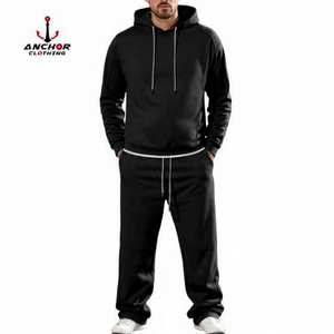 Ensemble de survêtement 2 pièces pour homme, couleur unie, sweat à capuche et pantalon ample, en molleton doux, tenue décontractée / Logo personnalisé disponible - Product Image 1