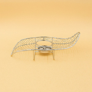 Unique <b>Silver</b> <b>Wire</b> Mesh Candle Holder Shaped Like A Leaf With A Central Holder And Stable Stand For Modern Table Decoration - Product Image 1